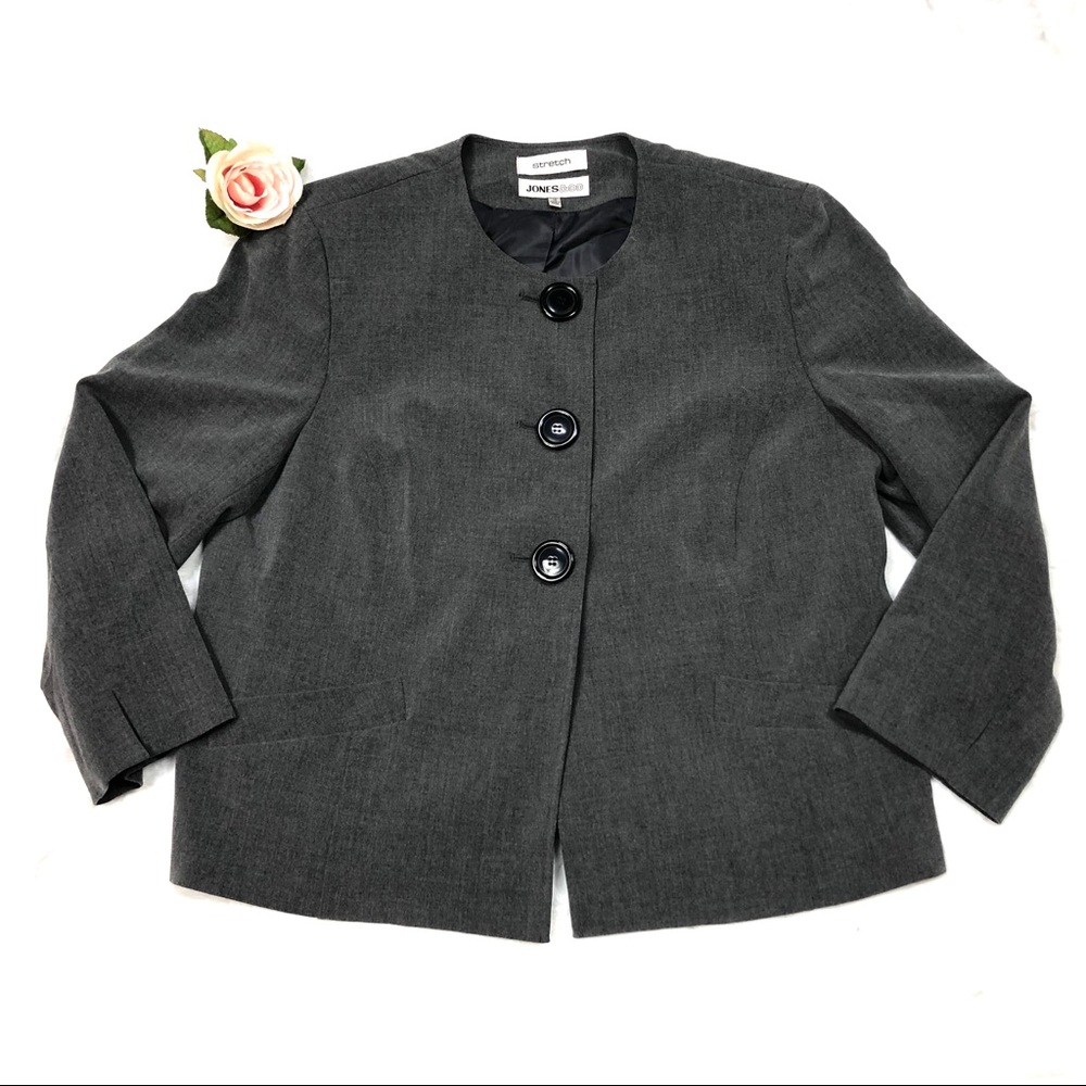 Jones & Co Gray Work Blazer Big Black Buttons size 12 - Picture 2 of 9